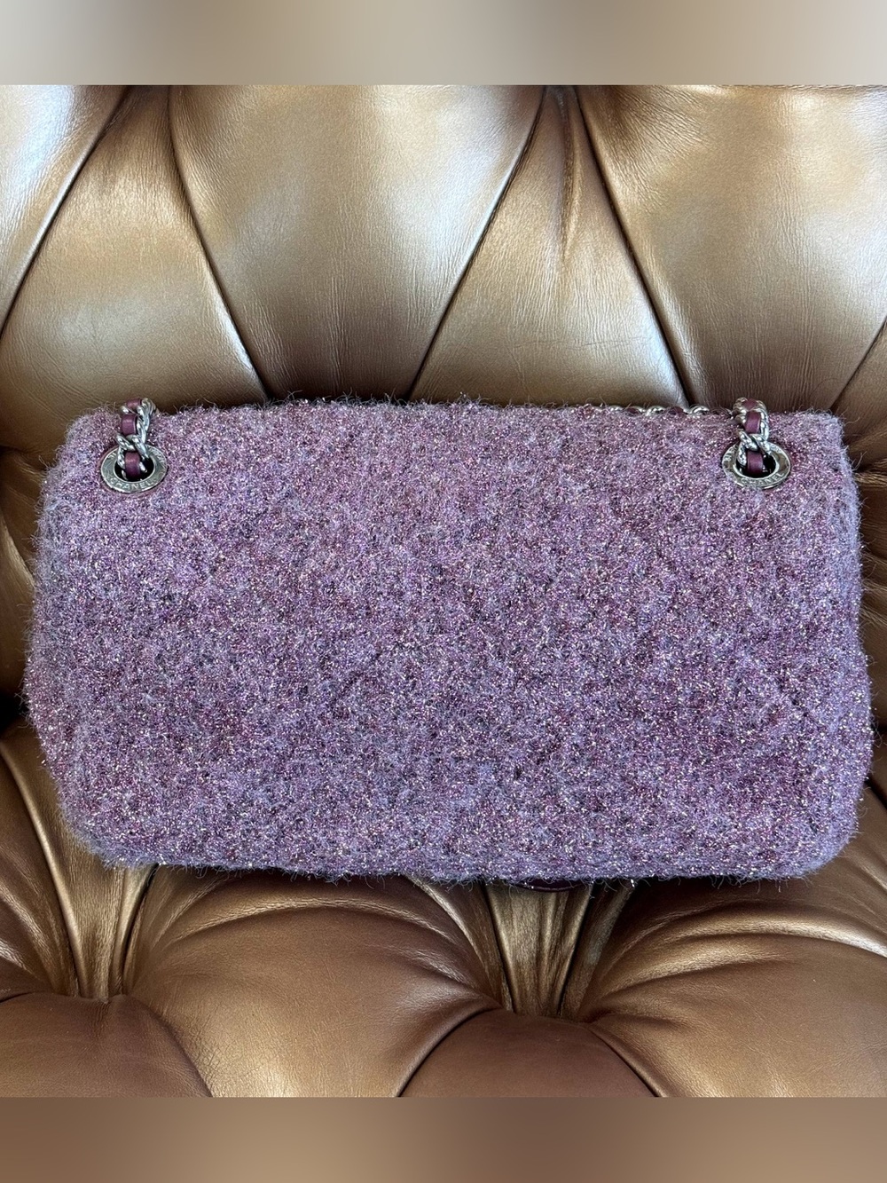Chanel CC Chain Flap Bag Pink Quilted Knit Pluto Glitter Medium - Picture 2 of 13